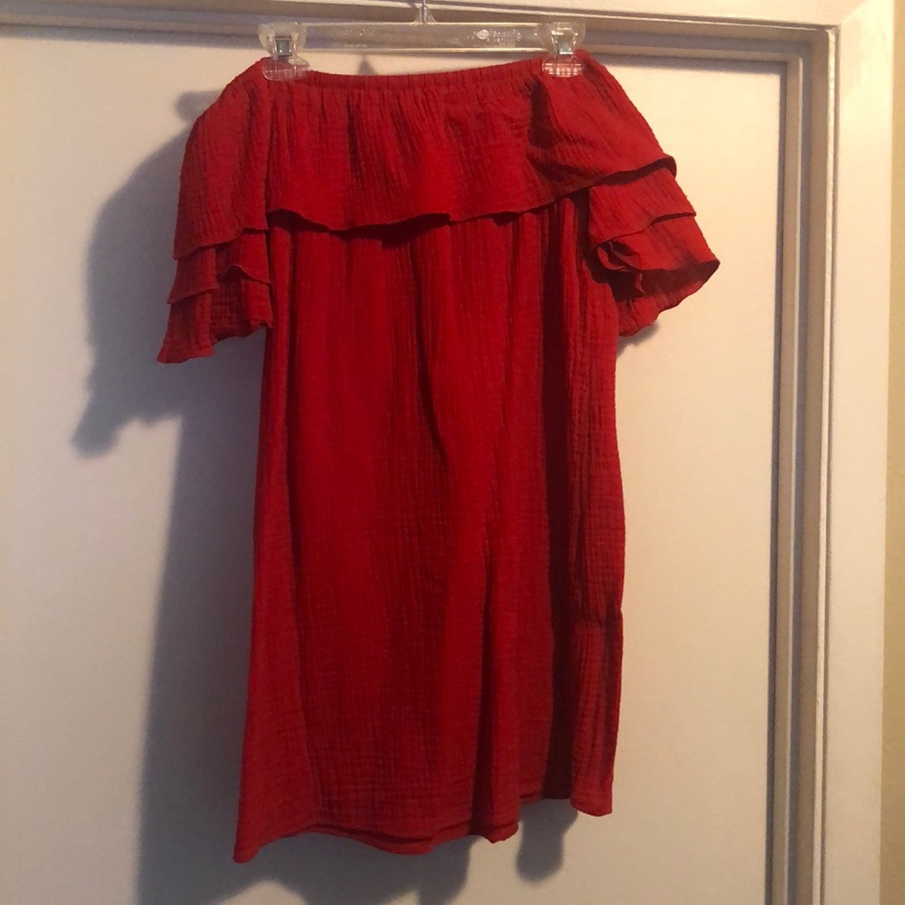 Red off the shoulder dress